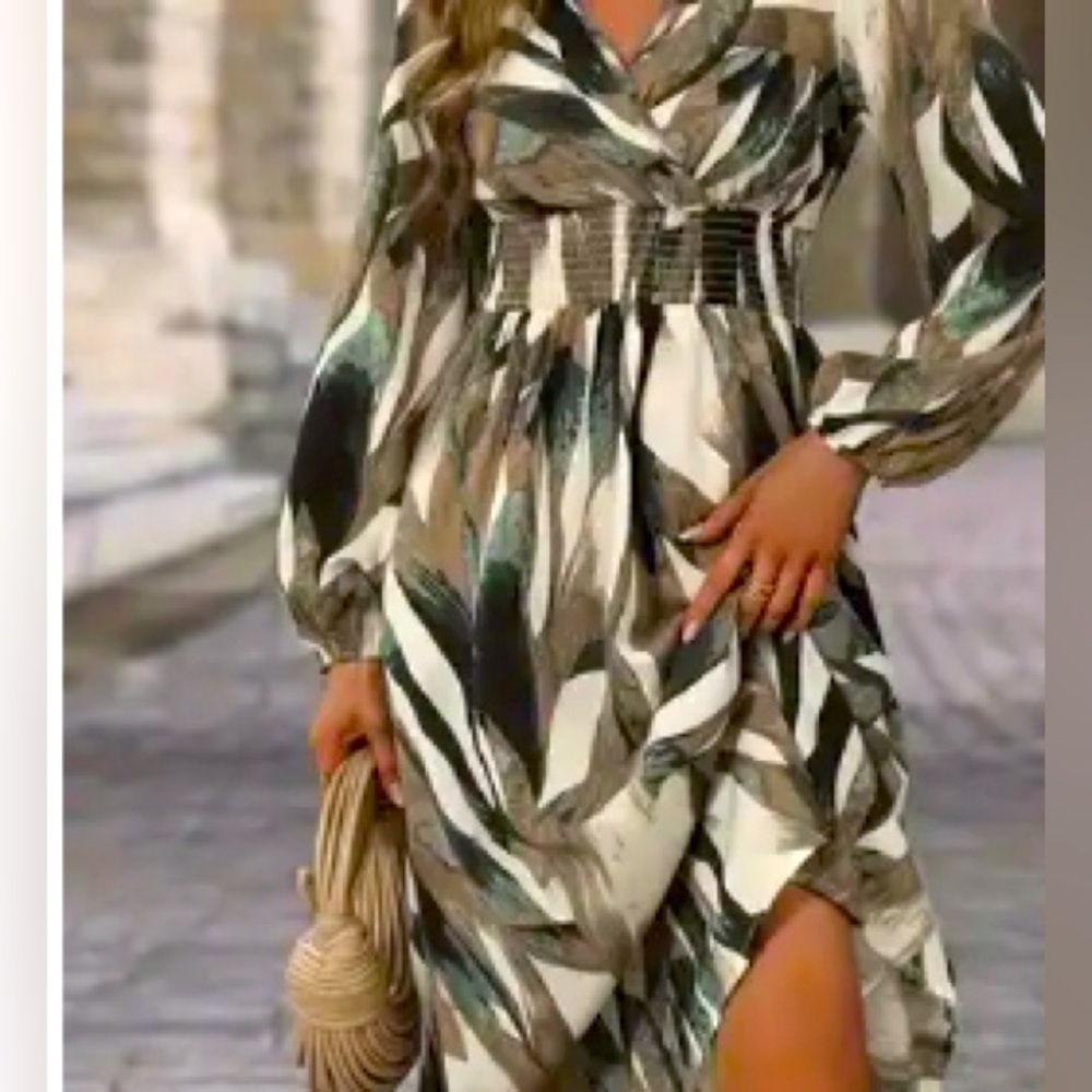 Elegant Multicolor Maxi Dress love this pattern. Long sleeve cinched at waist